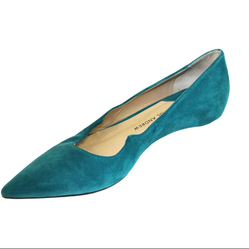 Paul Andrew Zoya Signature Wing Turquoise Blue Suede Flat, Size 36.5 (US 6.5)